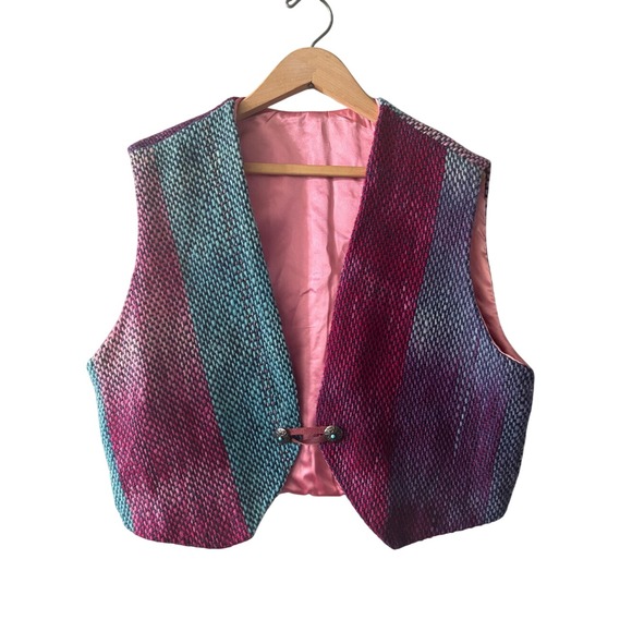 Source Unknown Jackets & Blazers - Women's SZ Large/XL Handwoven Multicolor Textured Vest w/Pink Lining Boho Ombre